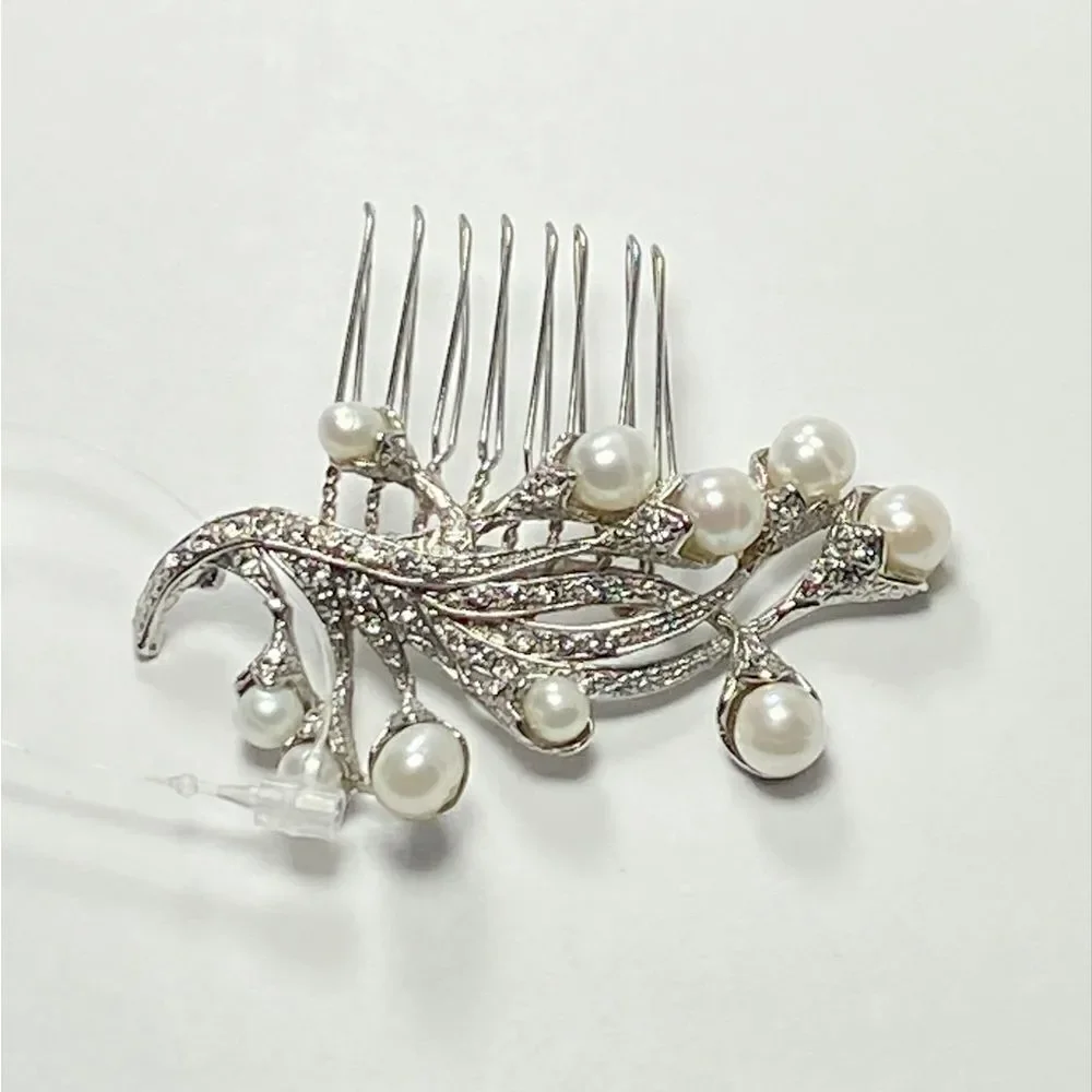 Homa Bridal Crystal and Pearl Silver Bridal Hair Comb Headpiece Hair Jewelry